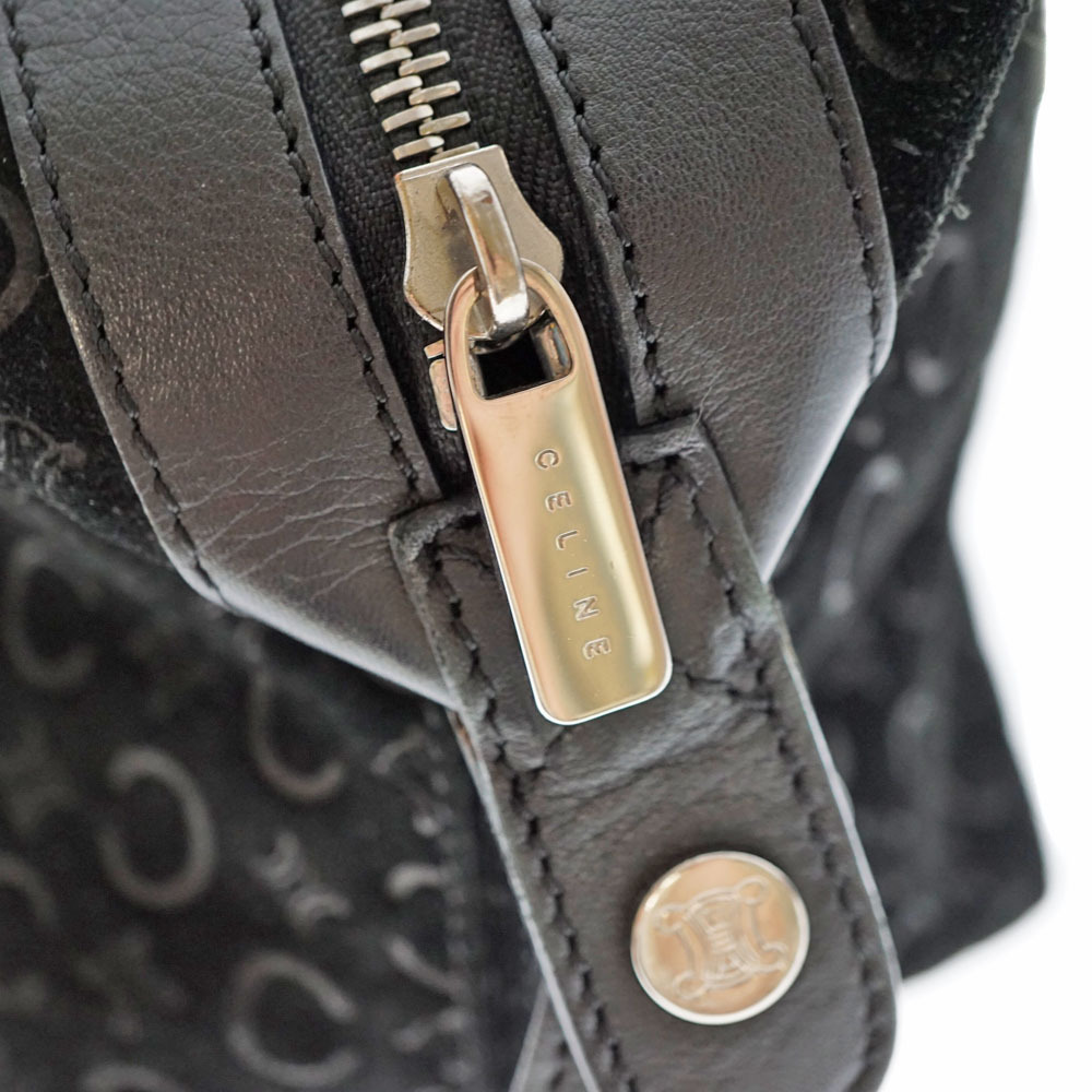 CELINE Shoulder Bag Leather Suede Handbag Black Macadam - Picture 6 of 9